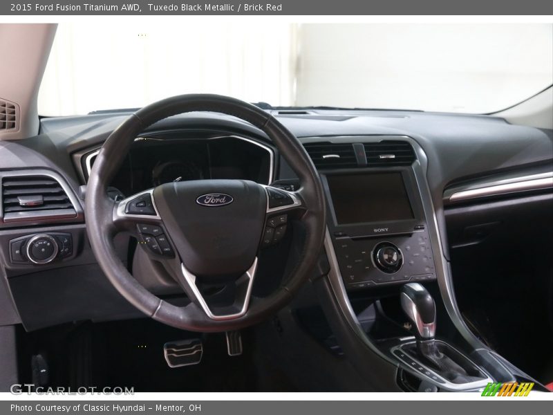 Tuxedo Black Metallic / Brick Red 2015 Ford Fusion Titanium AWD