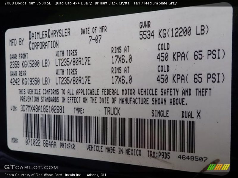 Brilliant Black Crystal Pearl / Medium Slate Gray 2008 Dodge Ram 3500 SLT Quad Cab 4x4 Dually