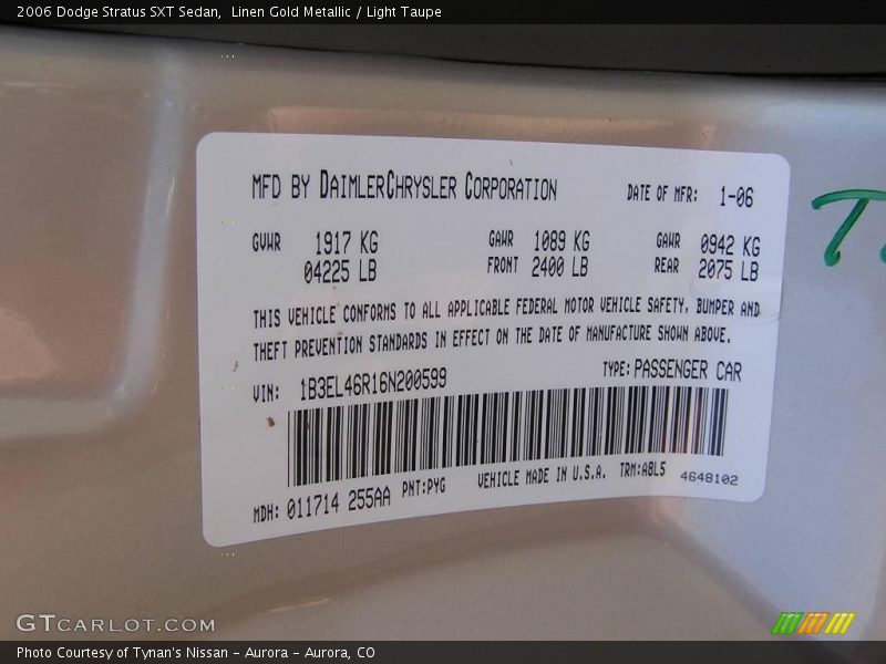 Linen Gold Metallic / Light Taupe 2006 Dodge Stratus SXT Sedan