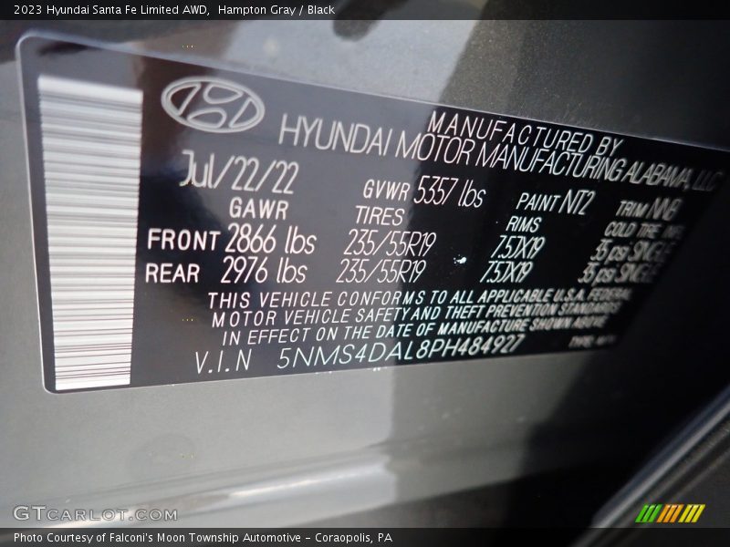 2023 Santa Fe Limited AWD Hampton Gray Color Code NT2