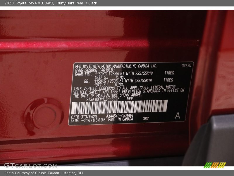 Ruby Flare Pearl / Black 2020 Toyota RAV4 XLE AWD