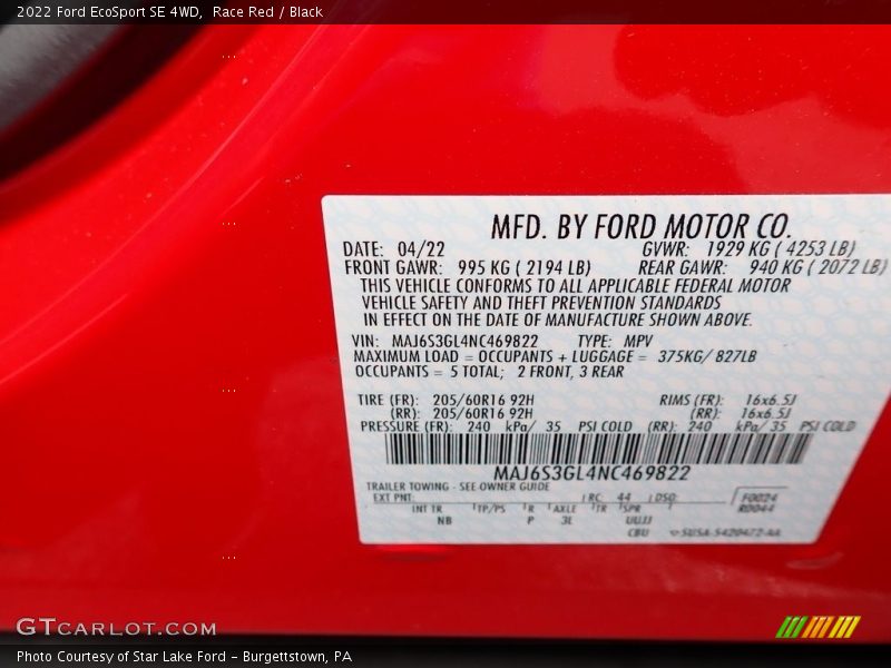 Race Red / Black 2022 Ford EcoSport SE 4WD