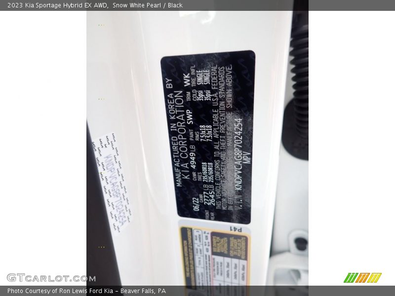 2023 Sportage Hybrid EX AWD Snow White Pearl Color Code SWP