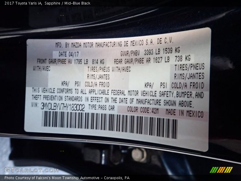 Sapphire / Mid-Blue Black 2017 Toyota Yaris iA