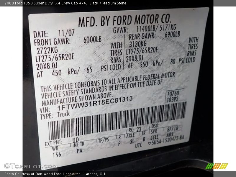 Black / Medium Stone 2008 Ford F350 Super Duty FX4 Crew Cab 4x4