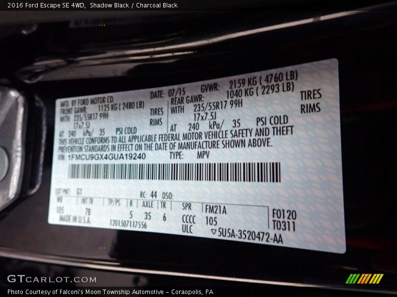 Shadow Black / Charcoal Black 2016 Ford Escape SE 4WD