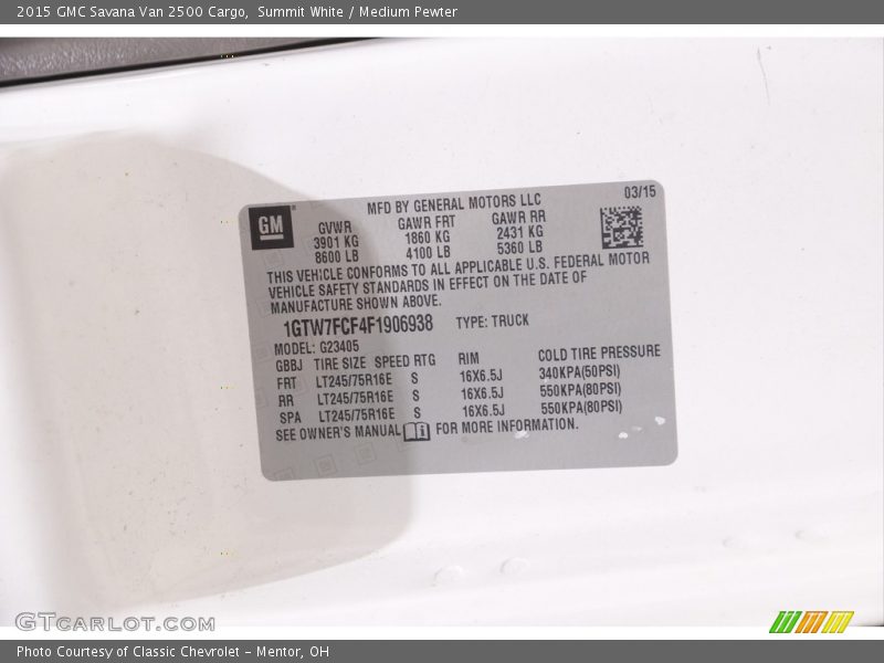 Summit White / Medium Pewter 2015 GMC Savana Van 2500 Cargo