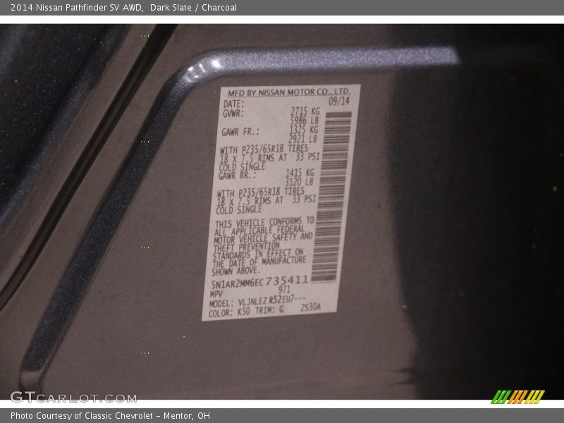 Dark Slate / Charcoal 2014 Nissan Pathfinder SV AWD