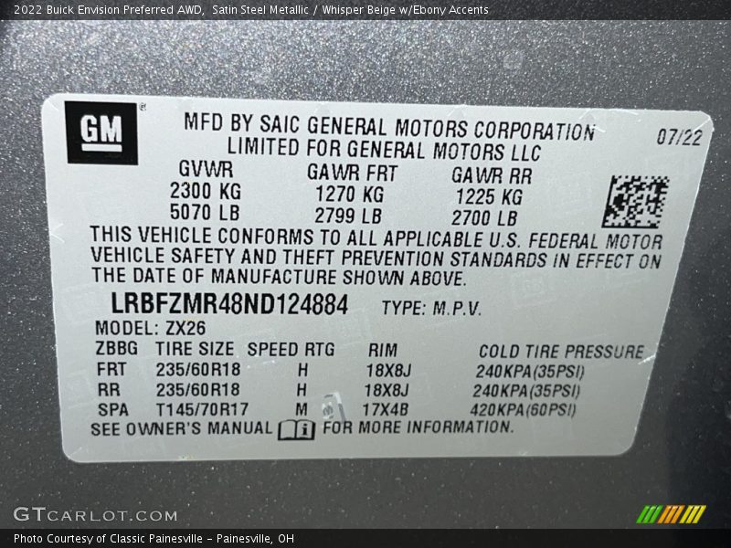 Satin Steel Metallic / Whisper Beige w/Ebony Accents 2022 Buick Envision Preferred AWD