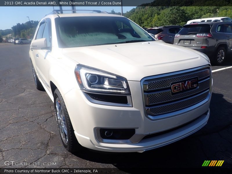 White Diamond Tricoat / Cocoa Dune 2013 GMC Acadia Denali AWD
