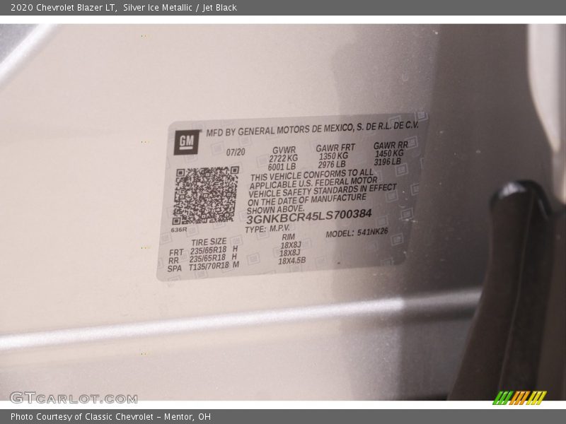 Silver Ice Metallic / Jet Black 2020 Chevrolet Blazer LT