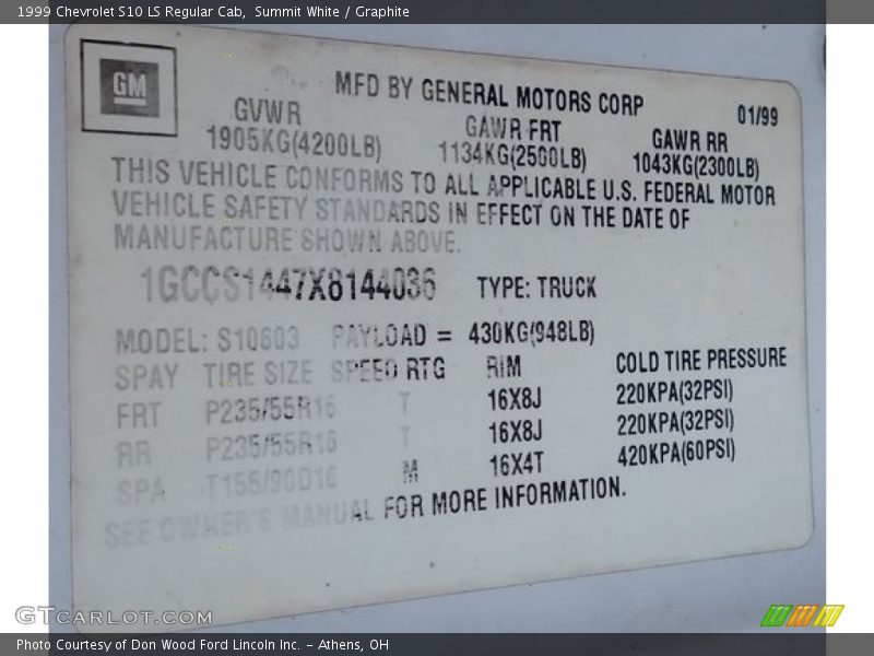 Summit White / Graphite 1999 Chevrolet S10 LS Regular Cab