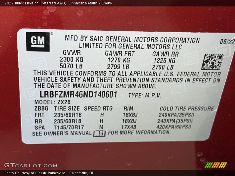 Cinnabar Metallic / Ebony 2022 Buick Envision Preferred AWD