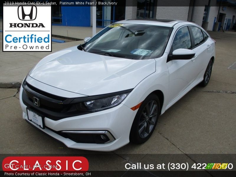 Platinum White Pearl / Black/Ivory 2019 Honda Civic EX-L Sedan