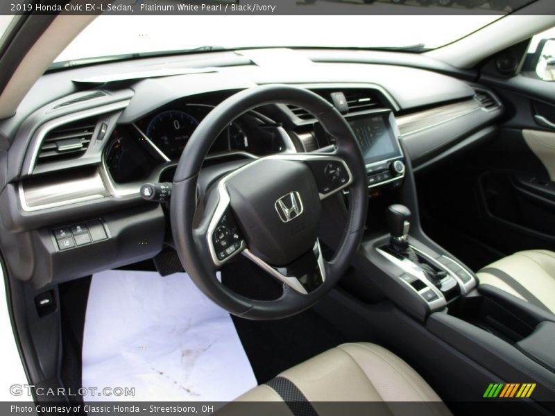 Platinum White Pearl / Black/Ivory 2019 Honda Civic EX-L Sedan