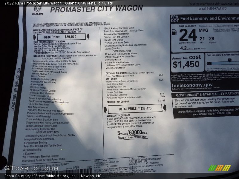  2022 ProMaster City Wagon Window Sticker