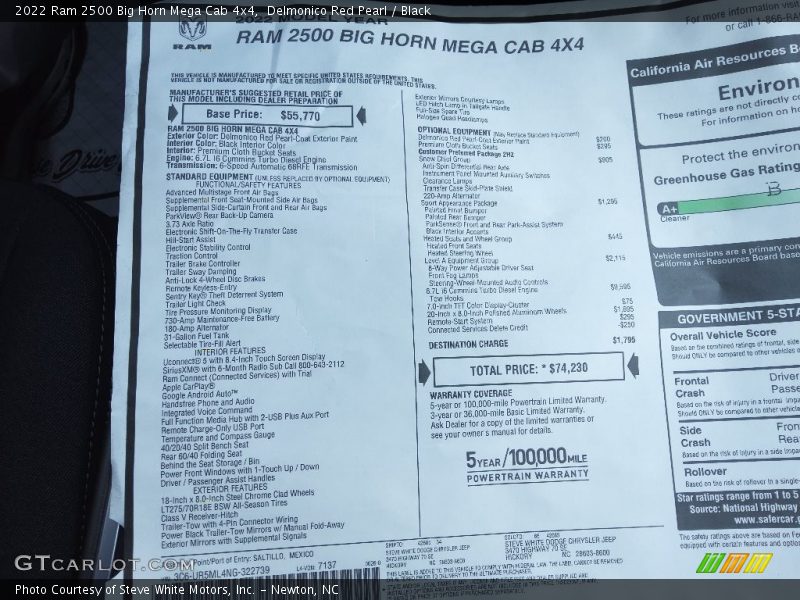  2022 2500 Big Horn Mega Cab 4x4 Window Sticker