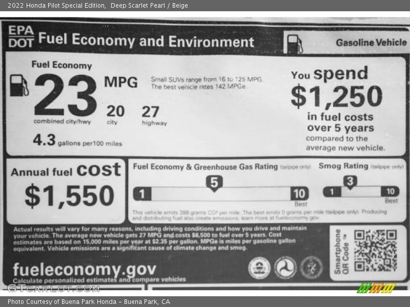 Deep Scarlet Pearl / Beige 2022 Honda Pilot Special Edition