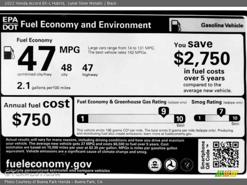 Info Tag of 2022 Accord EX-L Hybrid