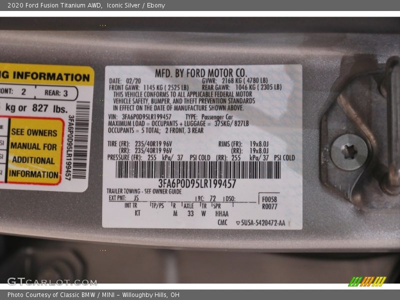 Iconic Silver / Ebony 2020 Ford Fusion Titanium AWD