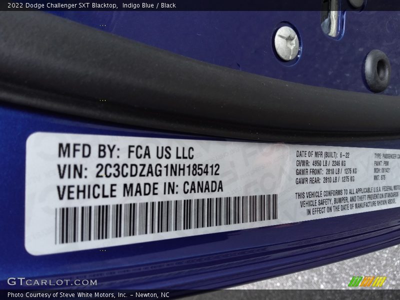 Indigo Blue / Black 2022 Dodge Challenger SXT Blacktop