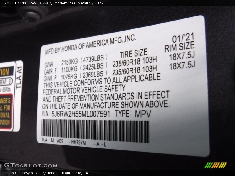 Modern Steel Metallic / Black 2021 Honda CR-V EX AWD