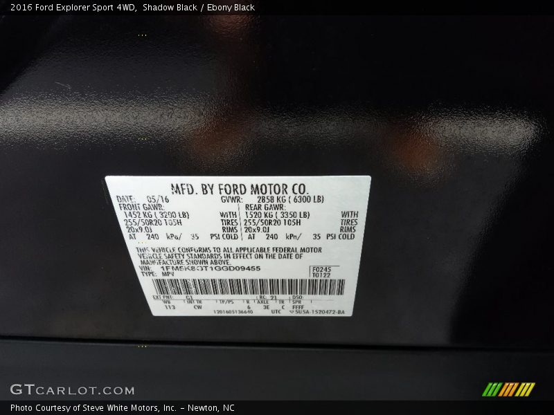 Shadow Black / Ebony Black 2016 Ford Explorer Sport 4WD