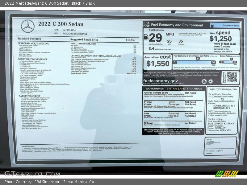  2022 C 300 Sedan Window Sticker