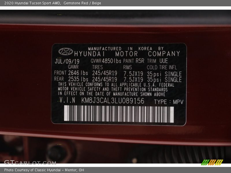 Gemstone Red / Beige 2020 Hyundai Tucson Sport AWD