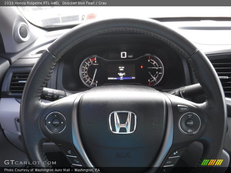 Obsidian Blue Pearl / Gray 2019 Honda Ridgeline RTL AWD