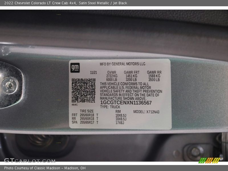 Satin Steel Metallic / Jet Black 2022 Chevrolet Colorado LT Crew Cab 4x4