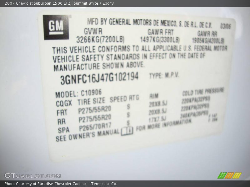 Summit White / Ebony 2007 Chevrolet Suburban 1500 LTZ