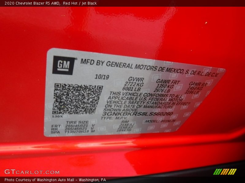 Red Hot / Jet Black 2020 Chevrolet Blazer RS AWD