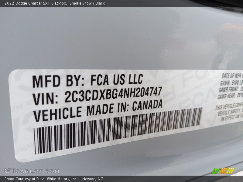 Smoke Show / Black 2022 Dodge Charger SXT Blacktop