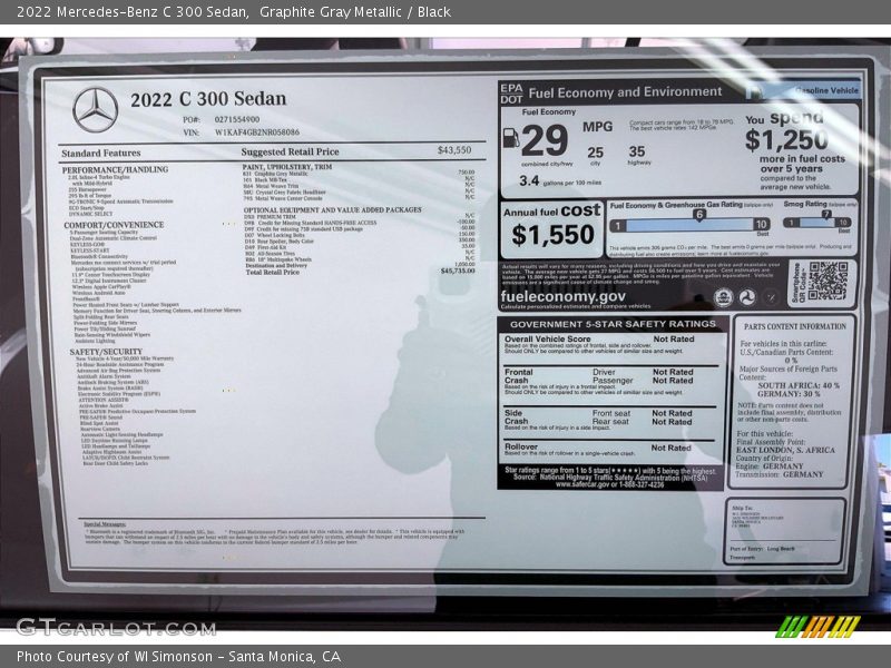  2022 C 300 Sedan Window Sticker
