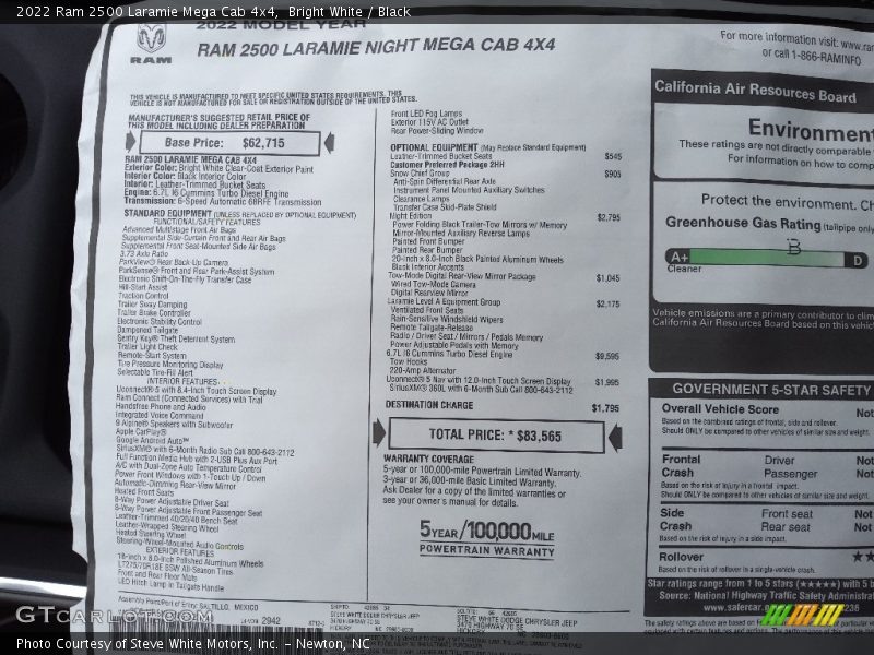  2022 2500 Laramie Mega Cab 4x4 Window Sticker