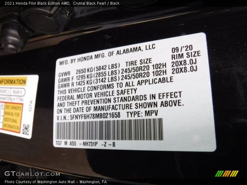 Crystal Black Pearl / Black 2021 Honda Pilot Black Edition AWD