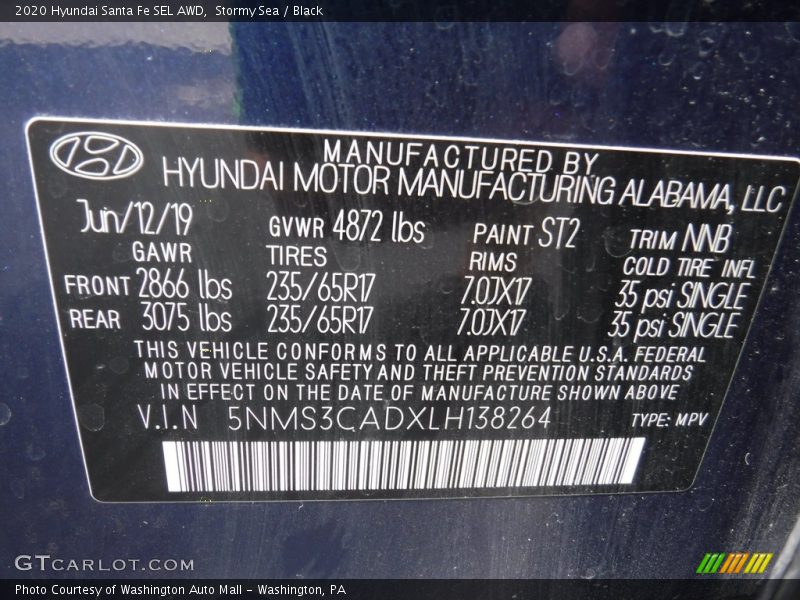 Stormy Sea / Black 2020 Hyundai Santa Fe SEL AWD