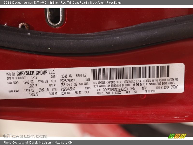 Brilliant Red Tri-Coat Pearl / Black/Light Frost Beige 2012 Dodge Journey SXT AWD