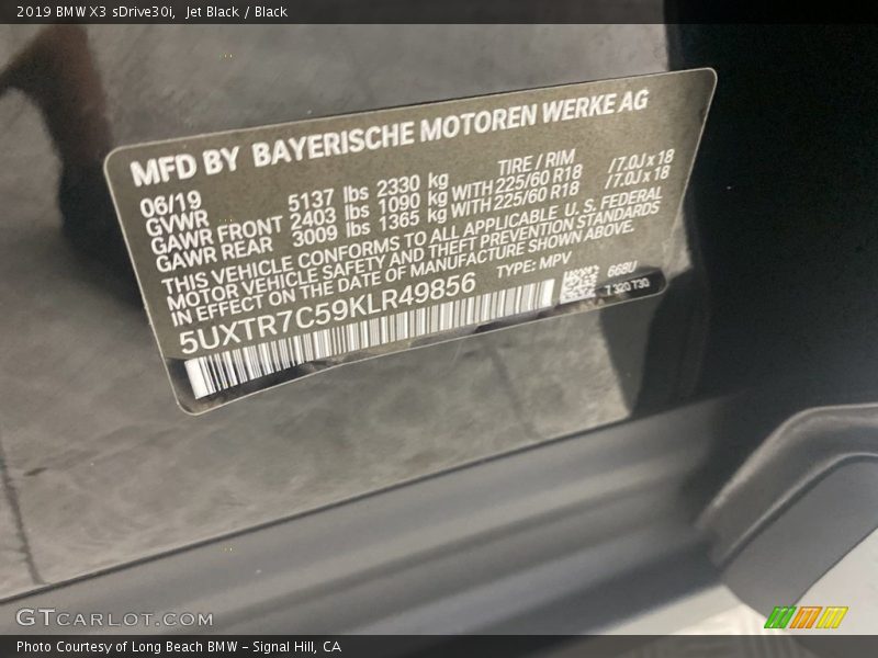Jet Black / Black 2019 BMW X3 sDrive30i