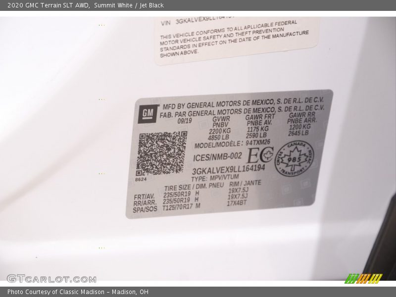 Summit White / Jet Black 2020 GMC Terrain SLT AWD