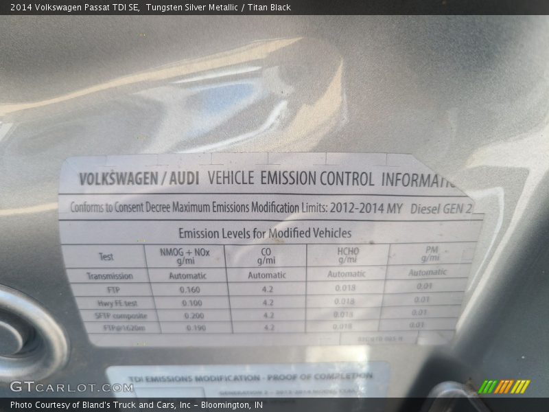Tungsten Silver Metallic / Titan Black 2014 Volkswagen Passat TDI SE