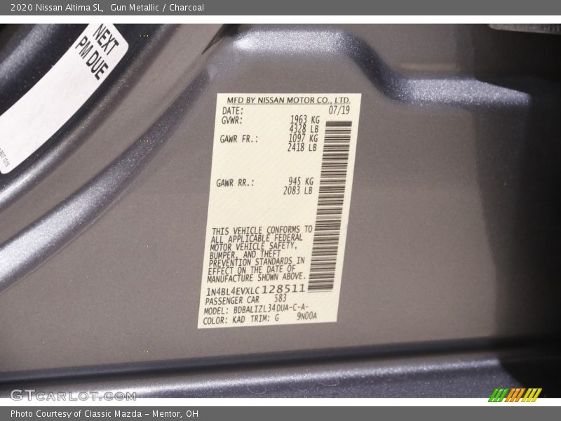 Gun Metallic / Charcoal 2020 Nissan Altima SL