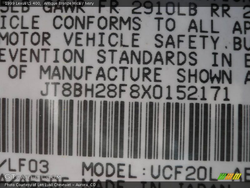 Antique Bronze Mica / Ivory 1999 Lexus LS 400