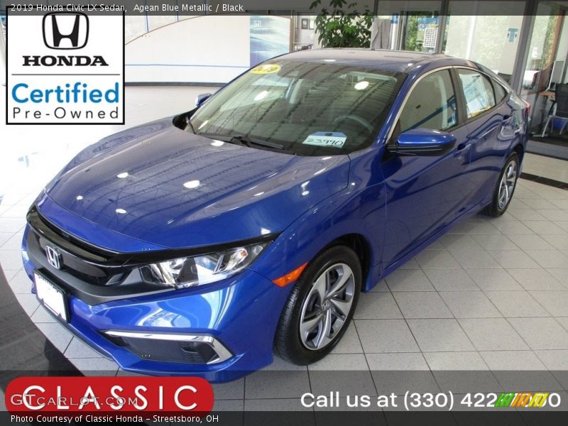 Agean Blue Metallic / Black 2019 Honda Civic LX Sedan
