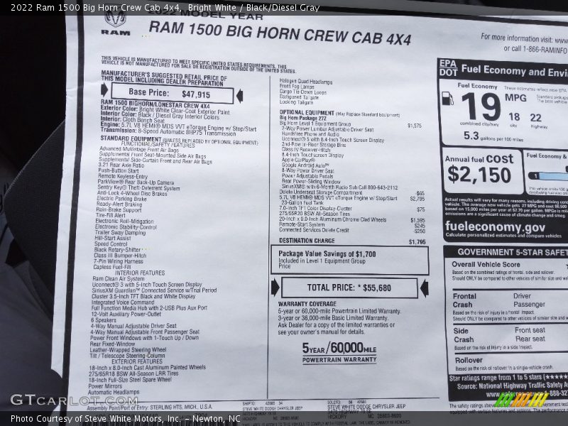 Bright White / Black/Diesel Gray 2022 Ram 1500 Big Horn Crew Cab 4x4