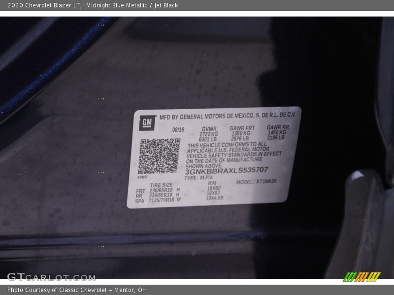 Midnight Blue Metallic / Jet Black 2020 Chevrolet Blazer LT