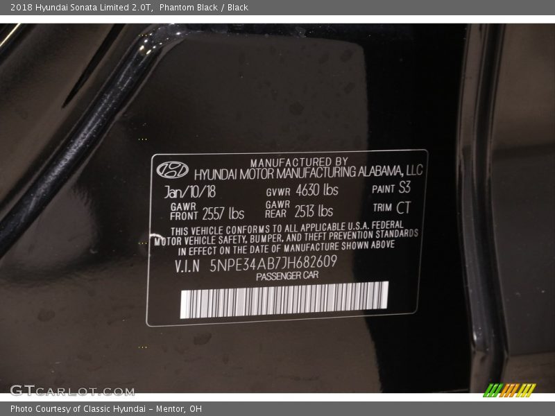 Phantom Black / Black 2018 Hyundai Sonata Limited 2.0T