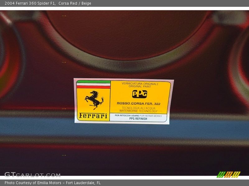 2004 360 Spider F1 Corsa Red Color Code 322