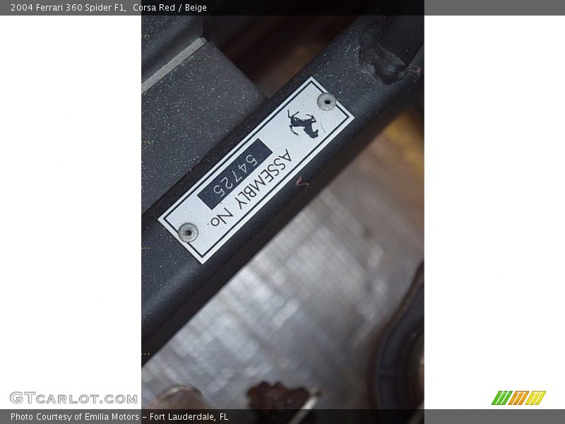 Info Tag of 2004 360 Spider F1